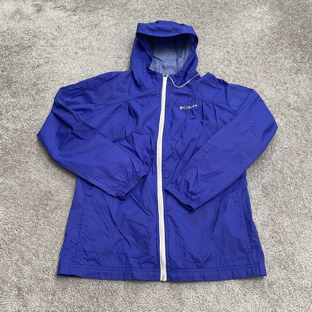 Columbia Windbreaker Jacket Girls XL Blue Hoodie Full Zip Lightweight Outdoor
